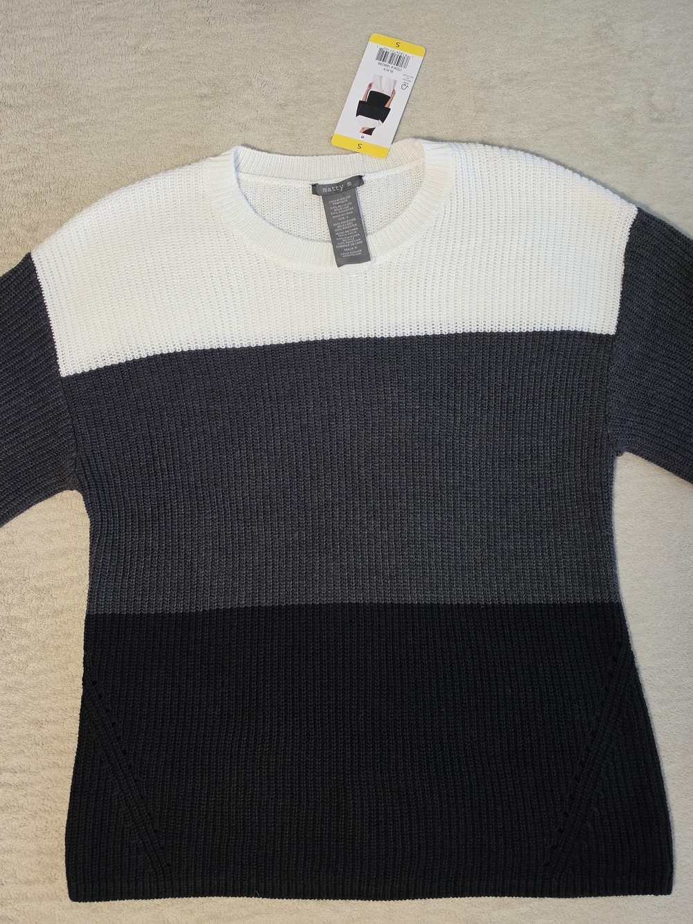 Matty M Colorblock Crewneck Sweater in White, Gray & Black